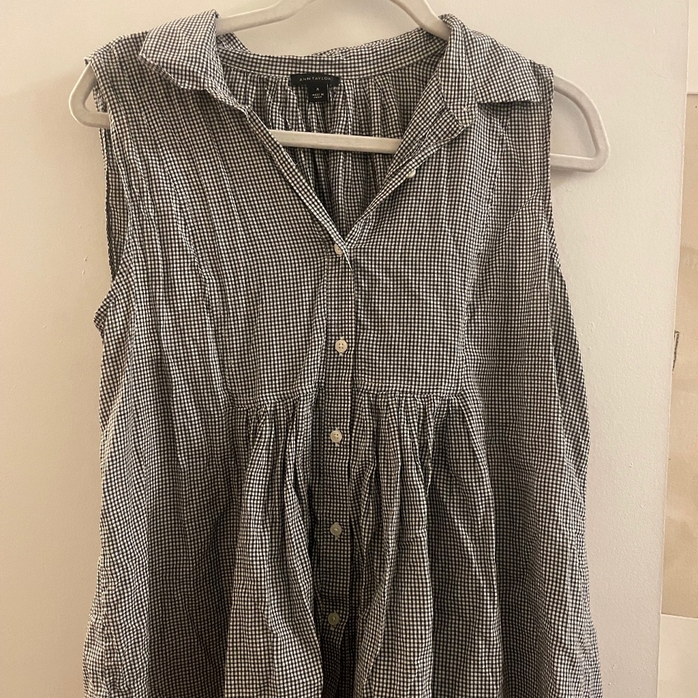 Ann Taylor Gingham Collared Tank Top, M